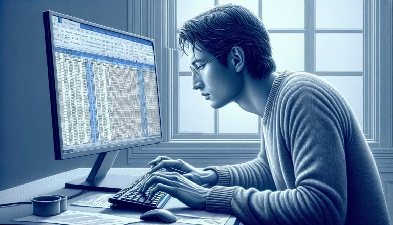 A person working on a PC with an Excel file