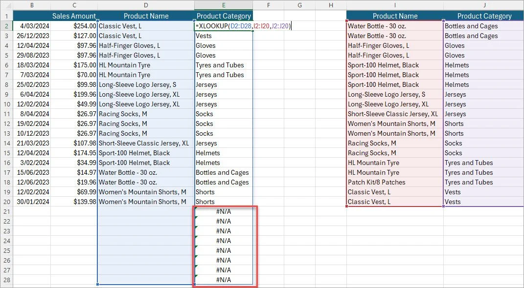 Excel using an XLOOKUP function without TRIMRANGE.