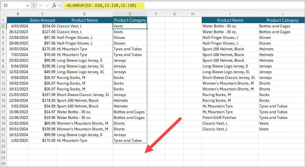Spreadsheet results using the TRIMREFS option.